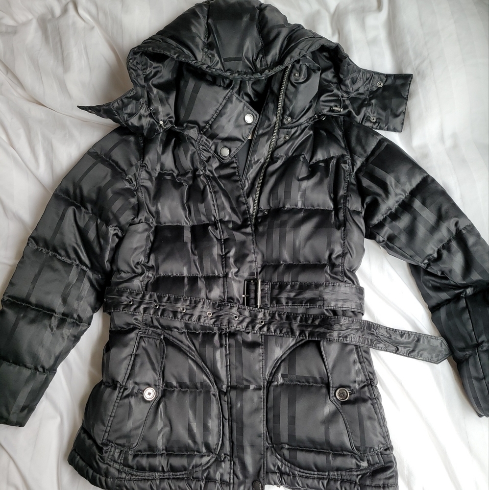 Burberry Brit Goose Down Detachable Hooded Black Coat Size L